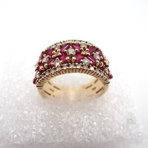Effy/Macy Ladies 14K Gold Ruby Baguette Diamond Wide Band Ring Sz 8 w/Appraisal